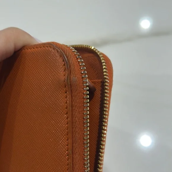 Prada Orange zipper wallet